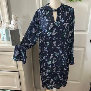 Vanessa Williams Size 1X Floral Navy Dress with Bell Sleeves NWOT